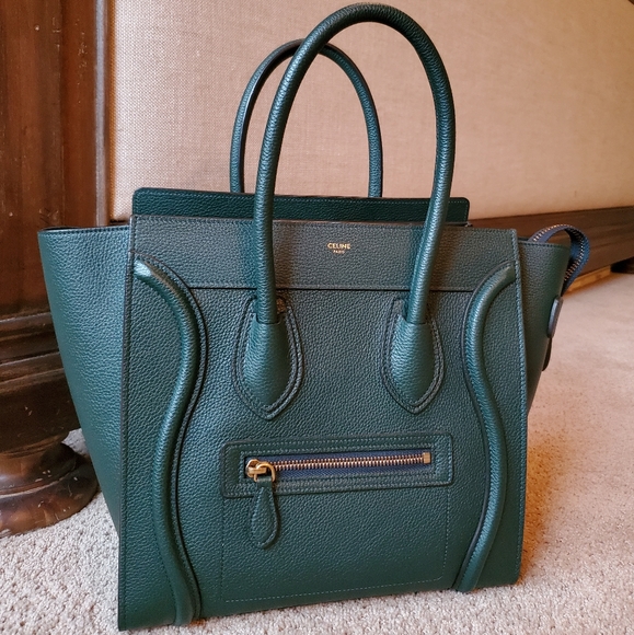 Celine Micro Luggage Handbag Dark Green Authentic - Picture 9 of 16